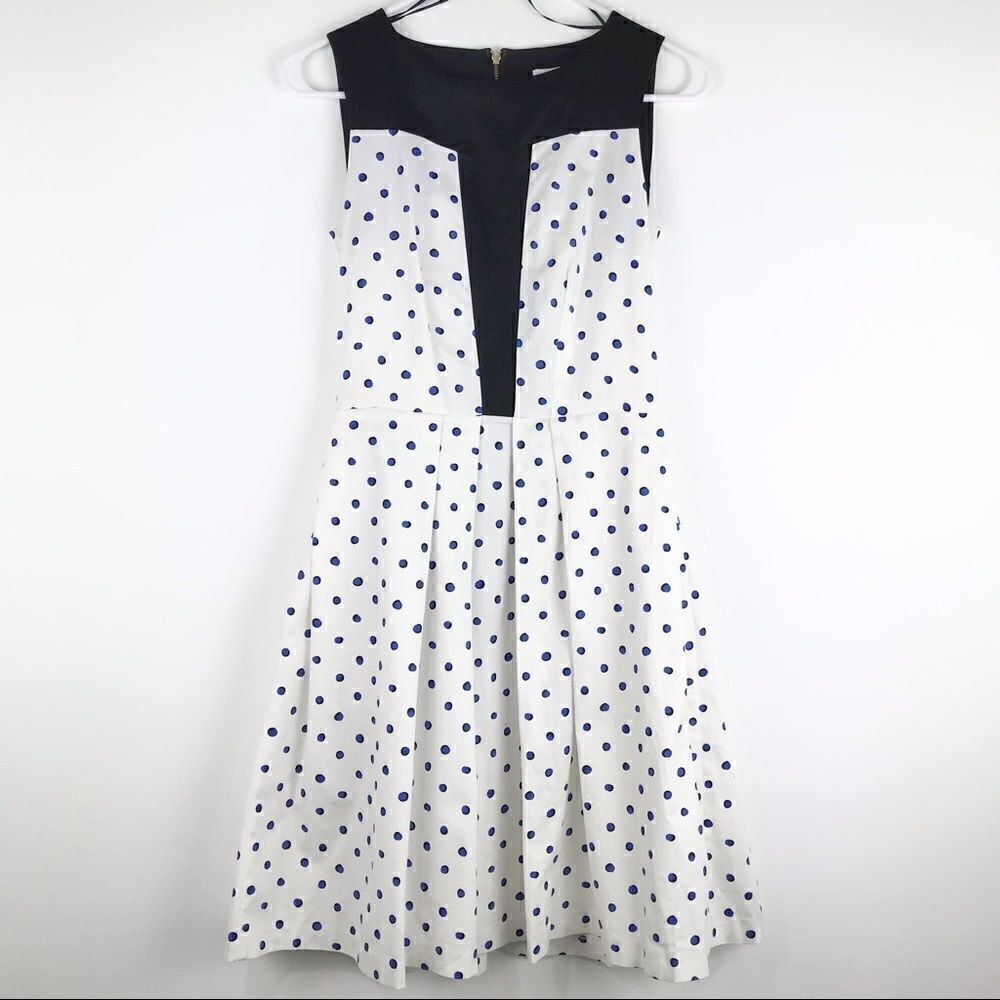 Closet White A-Line Rockabilly Dress with Blue Polka Dots